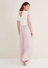 Kallie V Neck Frill Jumpsuit Antique Rose/Ivory