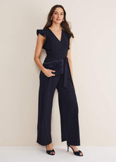 Kallie V Neck Frill Jumpsuit Navy