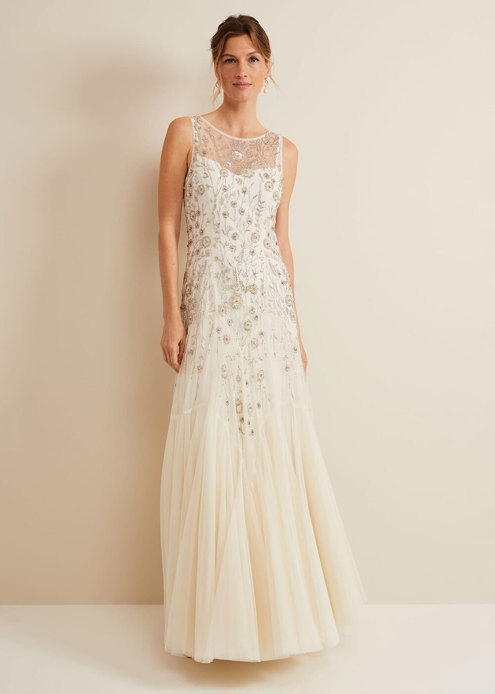 Milana Beaded Tulle Maxi Wedding Dress Parchment