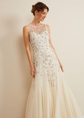 Milana Beaded Tulle Maxi Wedding Dress Parchment