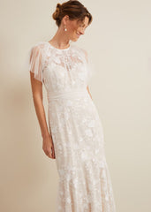 Delilah Mesh Embroidered Maxi Wedding Dress Parchment