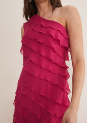 Kelsey Layered One Shoulder Maxi Dress Fuschia