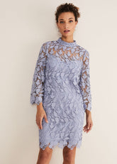 Verity Floral Lace Dress Cornflower