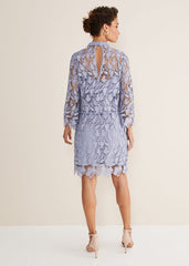 Verity Floral Lace Dress Cornflower