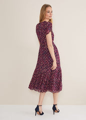 Azalea Ditsy Short Sleeve Midi Dress Pink/Multi