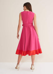 Raquel Belted Fit And Flare Dress Fuchsia/Red