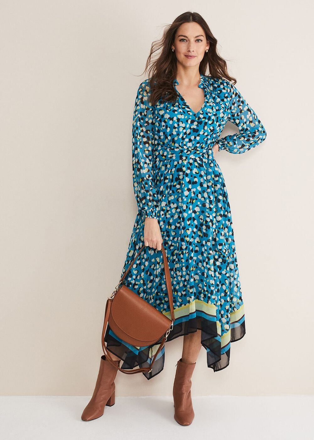 Juno Border Hem Midi Dress Blue/Multi