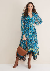 Juno Border Hem Midi Dress Blue/Multi
