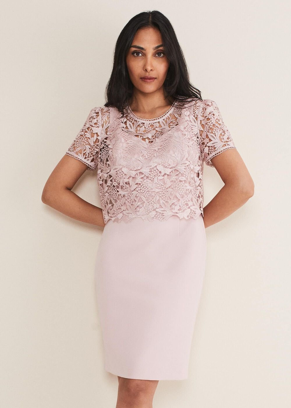 Petite Isabella Lace Midi Dress Antique Rose