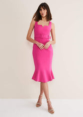 Adria Pink Fitted Midi Dress Hot Pink