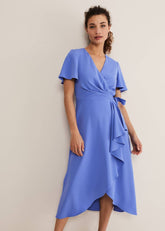 Julissa Ruffle Wrap Midi Dress Foxglove Blue