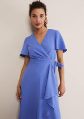 Julissa Ruffle Wrap Midi Dress Foxglove Blue