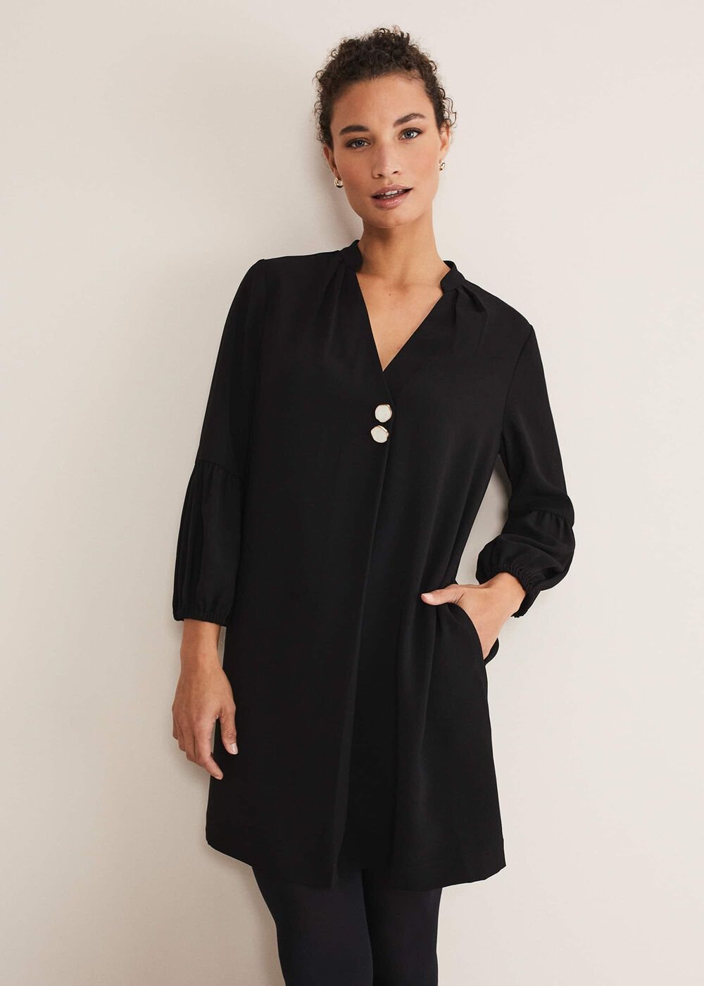 Black Tunic Dress with Statement Buttons Black