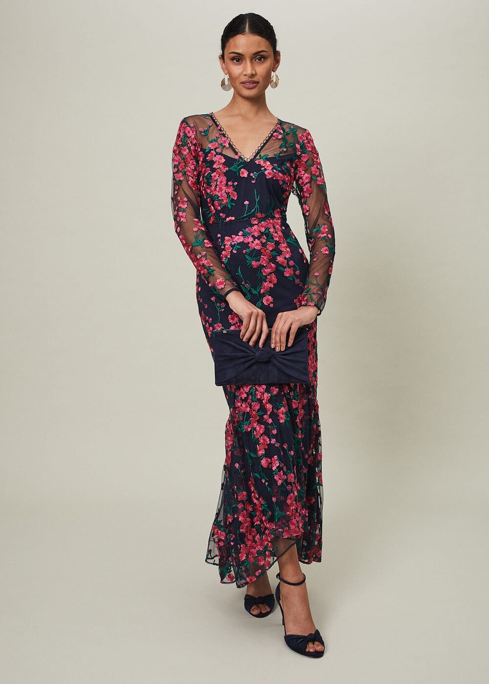 Trisha Embroidered Maxi Dress Navy/Pink