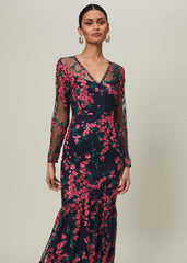 Trisha Embroidered Maxi Dress Navy/Pink