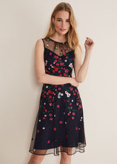 Sloane Mesh Ditsy Floral Dress Navy/Multi