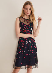 Sloane Mesh Ditsy Floral Dress Navy/Multi