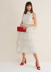 Rita Polka Dot Ruffle Midi Dress Black/White