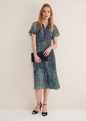 Navy Ditzy Print Wrap Midi Dress Navy/Multi