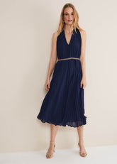Tabitha Pleated Midi Dress French Navy