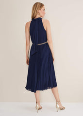 Tabitha Pleated Midi Dress French Navy