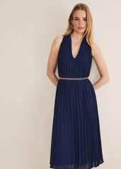 Tabitha Pleated Midi Dress French Navy