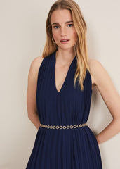 Tabitha Pleated Midi Dress French Navy