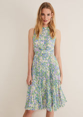 Simara Daisy Pleated Midi Dress Multi-Coloured