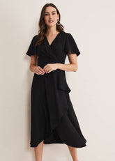 Black Asymmetric Wrap Dress Black
