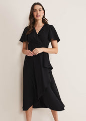 Black Asymmetric Wrap Dress Black