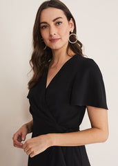 Black Asymmetric Wrap Dress Black