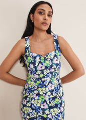 Petite Loretta Printed Scuba Dress French Navy / Multi
