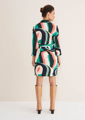 Beth Swirl Belted Shift Dress Green/Multi