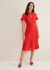 Lulu Lace Midi Dress Fire