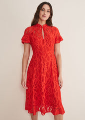 Lulu Lace Midi Dress Fire