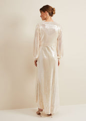Jamila Sequin Overlay Maxi Dress Oyster