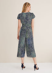 Leora Wrap Printed Plisse Jumpsuit Navy/Multi