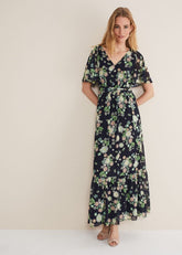 Georgie Floral Tiered Maxi Dress Navy/Multi