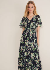 Georgie Floral Tiered Maxi Dress Navy/Multi