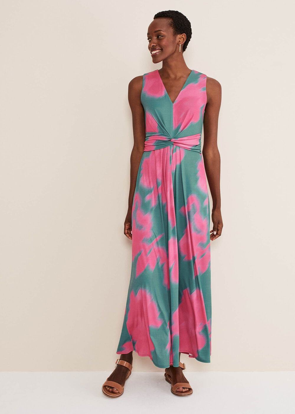 Madison Abstract Maxi Dress Pink/Green