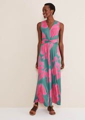 Madison Abstract Maxi Dress Pink/Green