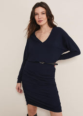 Jules Jersey Belted Batwing Dress Navy