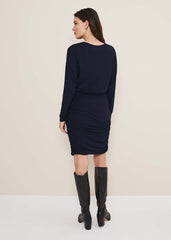Jules Jersey Belted Batwing Dress Navy