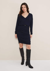 Jules Jersey Belted Batwing Dress Navy