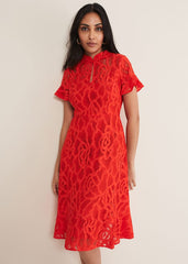 Petite Lulu Lace Midi Dress Fire