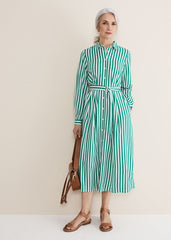 Ida Stripe Shirt Midi Dress Green