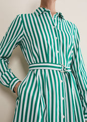Ida Stripe Shirt Midi Dress Green