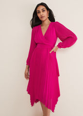 Petite Petra Wrap Pleated Midi Dress Magenta