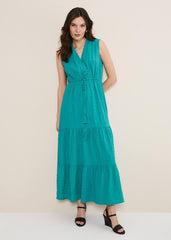 Anika Textured Sleeveless Midi Dress Turquoise
