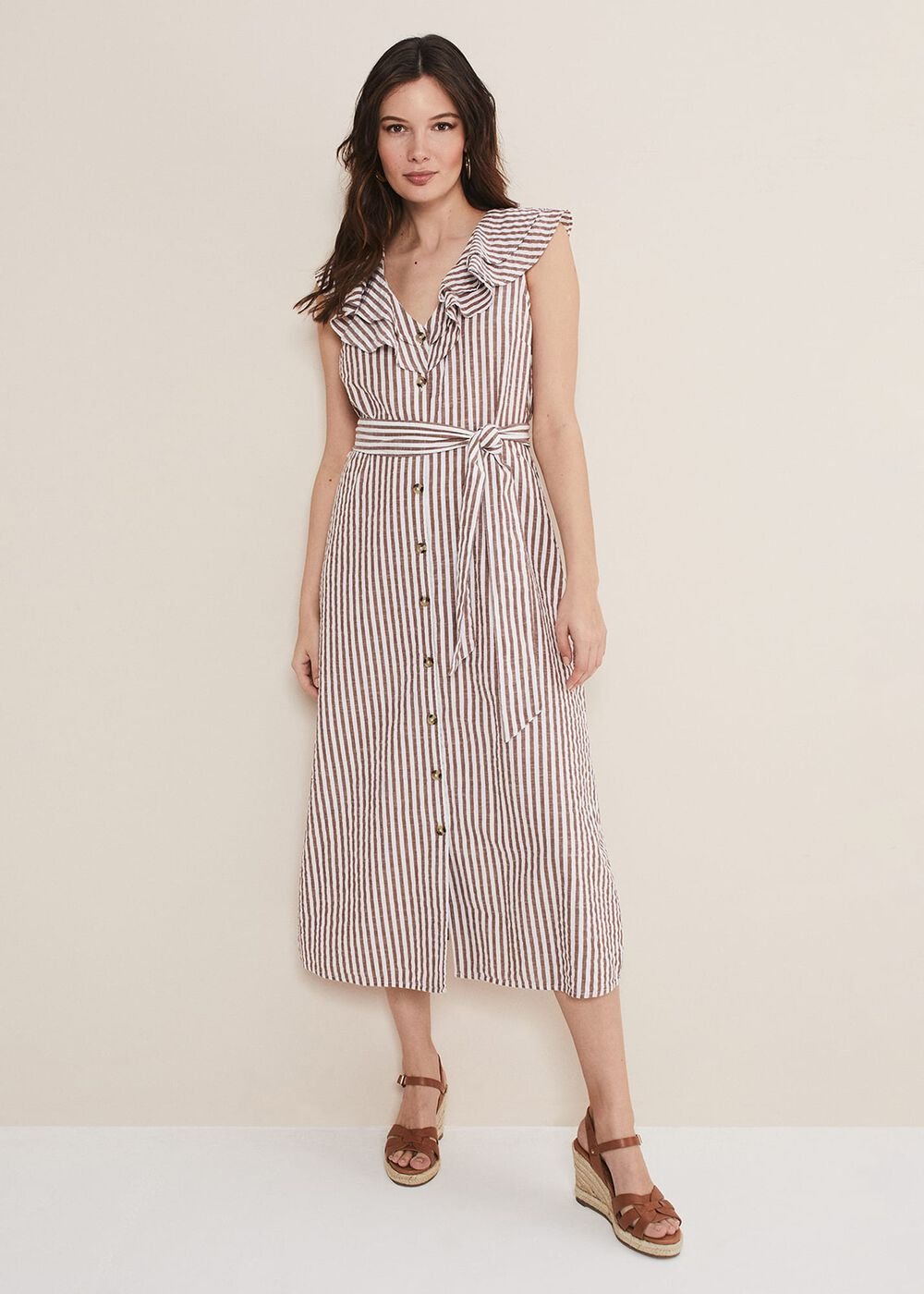 Jamilla Striped Midi Dress Ivory/Natural